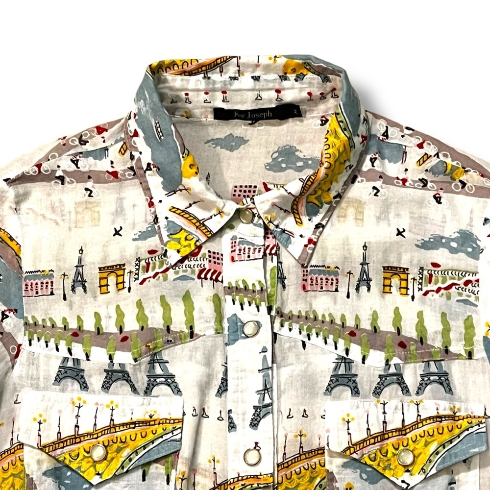 For Joseph Pearl Snap Shirt Paris Landmarks Novelty Print Eiffel Tower Medium